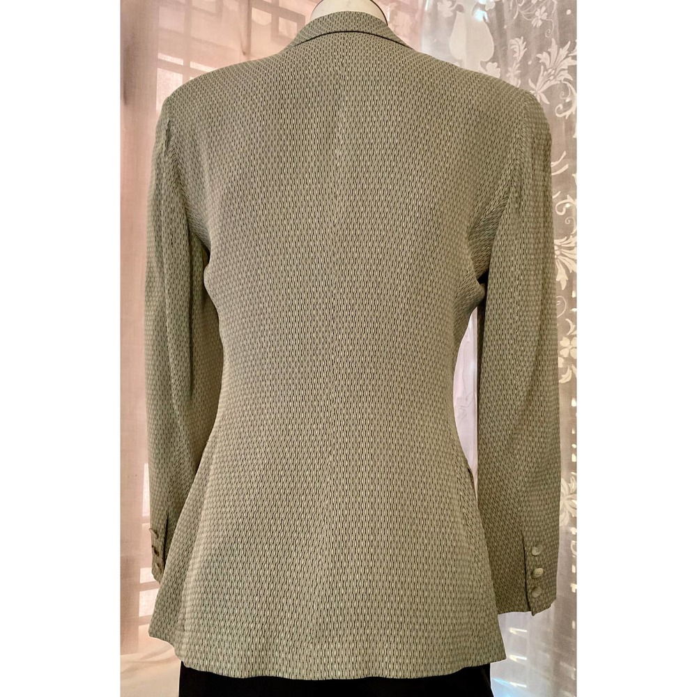 Vintage Y2K Like New Kenar Designer Blazer Jacket  Sz.4 Olive Green/black silky - Picture 7 of 12